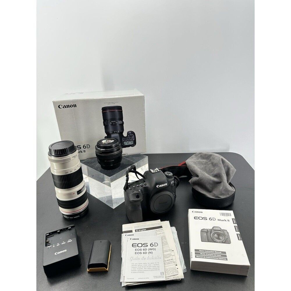 Canon EOS 6D Mark II DSLR + Canon 50mm f/4 Lens & Canon EF 70-200 F1.4